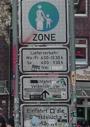 Hinweisschild Fußgängerzone Limmerstraße, Einfahrt Leinaustraße
